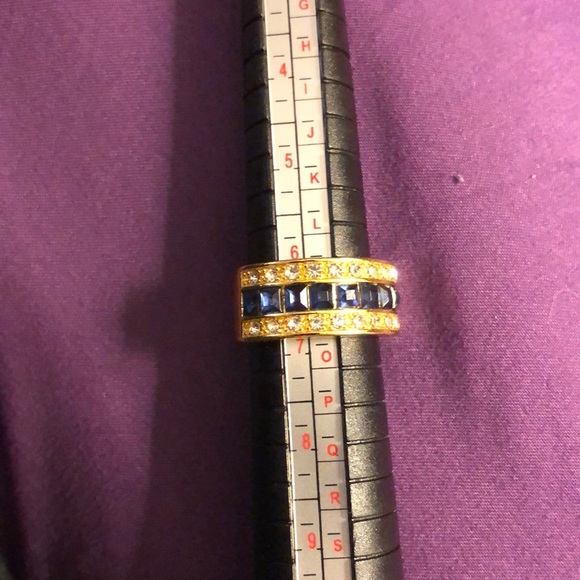 Blue And White Sapphire Ring Sz 6.5 Gold Plated Over Silver (925 stamped)